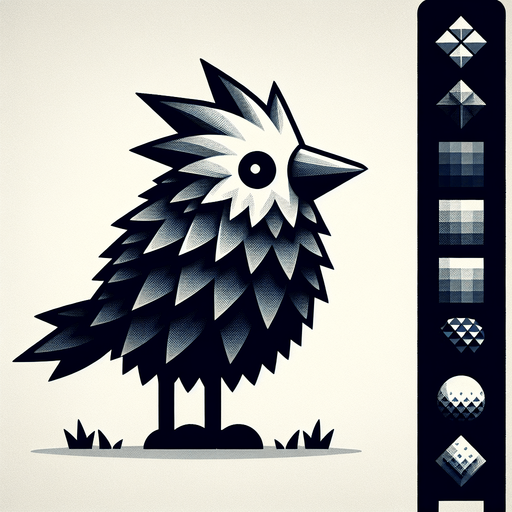 A bird with pointy stuff on it.
Single Game Texture.  In-Game asset.  2d.  Blank background.  High contrast.  No shadows