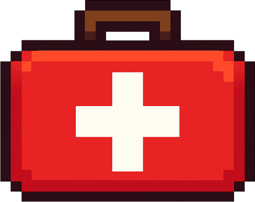 Un botiquín en estilo pixel art y sin fondo.
In-Game asset.  2d.  High contrast.  No shadows
