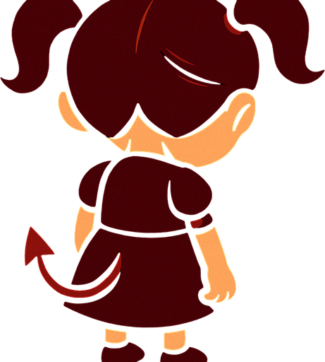 downward looking devil little girl turned back