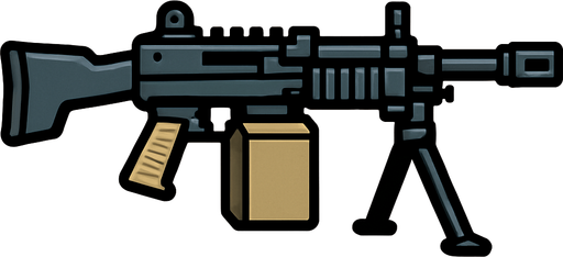 machine gun.
In-Game asset.  2d.  High contrast.  No shadows