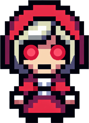 16 bit sprite of a red eye mother christmas Single Game Texture. In-Game asset. 2d. Blank background. High contrast. No shadows.
