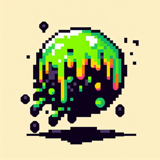 slime ball being launched downwards.
Single Game Texture. In-Game asset. 2d. Blank background. High contrast. No shadows. Pixelated.