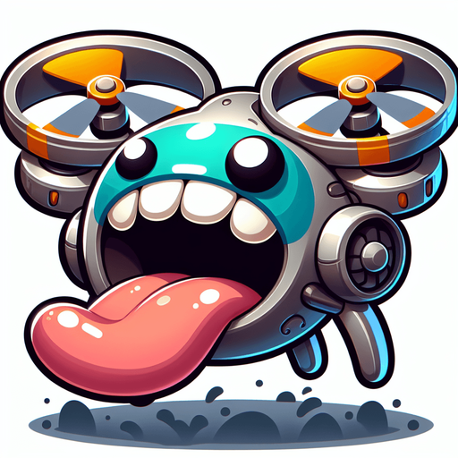 A fun loving hungry cartoon drone with a giant mouth.
Single Game Texture. In-Game asset. 2d. Blank background. High contrast. No shadows.
