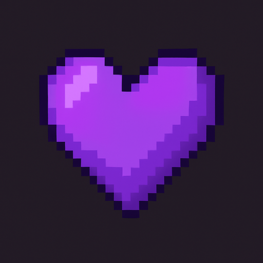 pixel-art purple heart.
In-Game asset.  2d.  High contrast.  No shadows