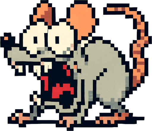 Raton tipo pixel art earthworm jim, la personalidad del ratón debe ser frenética asustadizo como la de ten de ten y stimpy, debe estar en cuatro patas.
In-Game asset.  2d.  High contrast.  No shadows
