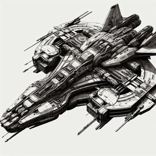 Spaceship.
Single Game Texture.  In-Game asset.  2d.  Blank background.  High contrast.  No shadows. 3d