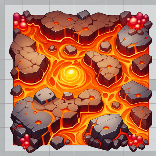 Лава мультяшная вид сверху плоская.
Single Game Texture. In-Game asset. Blank background. High contrast. No shadows.