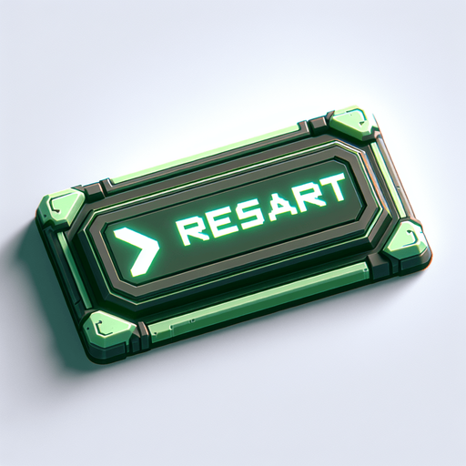 futuristic video game green long rectangle button with the text saying "RESTART".
Single Game Texture. In-Game asset. 2d. Blank background. High contrast. No shadows.