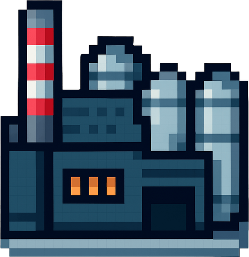 Industrial building 2d pixilated topdown.
In-Game asset.  2d.  High contrast.  No shadows