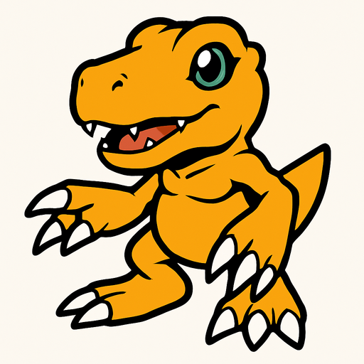 Agumon.
In-Game asset.  2d.  High contrast.  No shadows