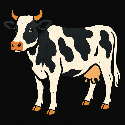 cow with black background.
In-Game asset.  2d.  High contrast.  No shadows