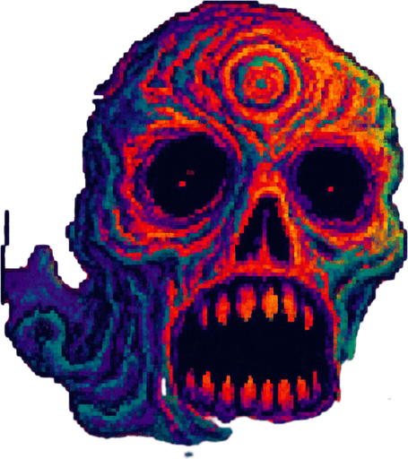 saturated themed psychedelic horror pixelated game style background scene. In-game asset. Surrealistic. dreamy.
In-Game asset