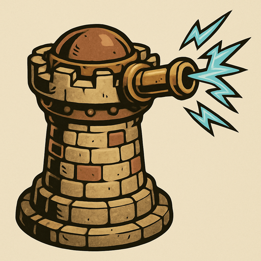 antik elektrik atıcı kule.
In-Game asset.  2d.  High contrast.  No shadows