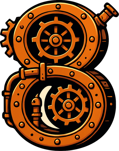 numero 8 en estilo steampunk.
In-Game asset.  2d.  High contrast.  No shadows