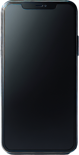 Photorealistic iphone smartphone with full blackscreen, front view.