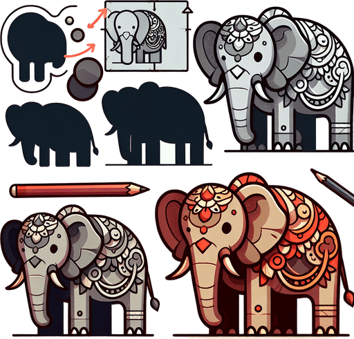 Elephant.
Single Game Texture.  In-Game asset.  2d.  Blank background.  High contrast.  No shadows