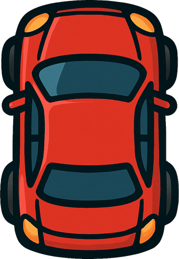 Üstten görünüşlü araba.
In-Game asset.  2d.  High contrast.  No shadows