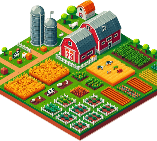 Farm from cookie clicker.
Single Game Texture. In-Game asset. 2d. Blank background. High contrast. No shadows.