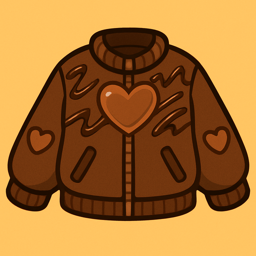 cute heart chocolate design jacket top view..
In-Game asset.  2d.  High contrast.  No shadows