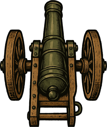 military, old, cannon, top view.
In-Game asset.  2d.  High contrast.  No shadows