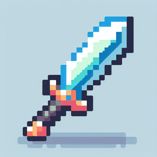 Espada pixelado.
Single Game Texture.  In-Game asset.  2d.  Blank background.  High contrast.  No shadows