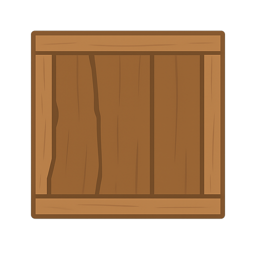 una caja de madera de color marron. No background. Transparent background. Blank background. No shadows. 2d. In-Game asset. flat