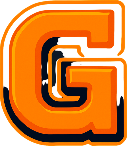 A stylish orange letter G..
In-Game asset.  2d.  High contrast.  No shadows
