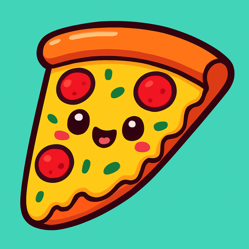 Cute pizza.
In-Game asset.  2d.  High contrast.  No shadows. Art