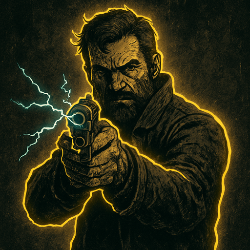 Looking like rough and dark with electrical weapon targets you a man.. make a yellow neon line to image
2d