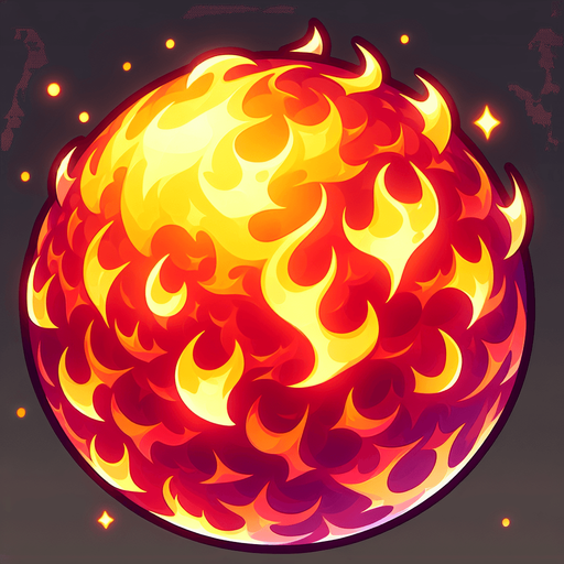 chibi fire ball.
Single Game Texture.  In-Game asset.  2d.  Blank background.  High contrast.  No shadows