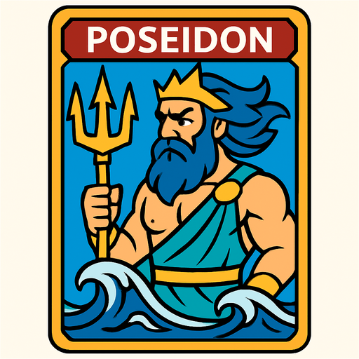 poseidon card.
In-Game asset.  2d.  High contrast.  No shadows