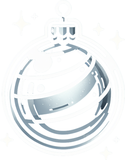 A super shiny white metallic christmas glass ball decoration with a glowing outline. Single Game Texture. In-Game asset. 2d. Blank background. High contrast. No shadows.