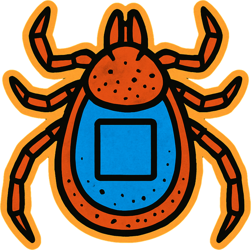 Tick bug with blue square on shell.
In-Game asset.  2d.  High contrast.  No shadows