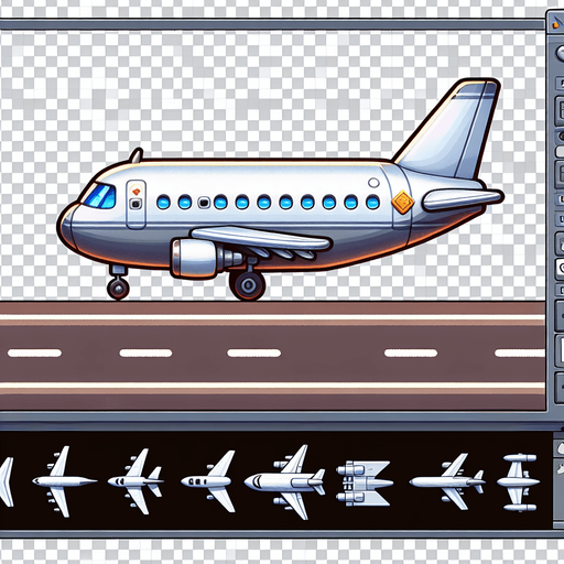 airplane  side scroller with transperent  background.
Single Game Texture. In-Game asset. 2d. Blank background. High contrast. No shadows.