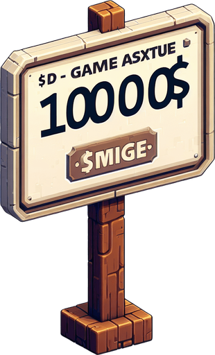 write 10000$ on a sign.
Single Game Texture. In-Game asset. 2d. Blank background. High contrast. No shadows.