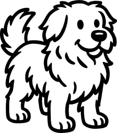 Un perro blanco y peludo.
In-Game asset.  2d.  High contrast.  No shadows