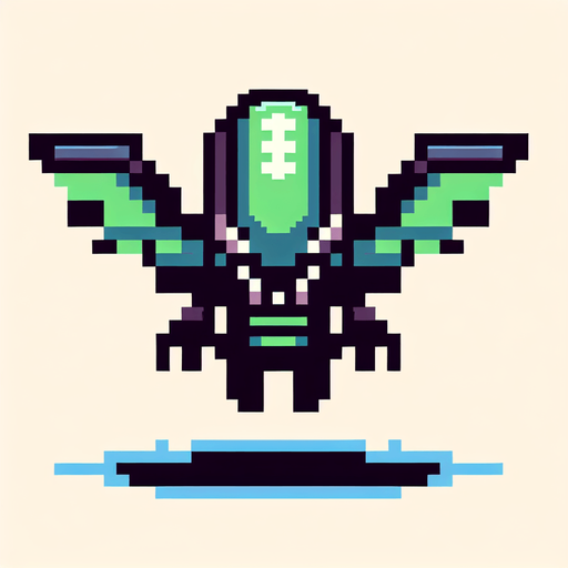 8-bit. Cartoon. alien flying enemy boss. seen from the front. in game asset. Single Game Texture. In-Game asset. 2d. Blank background. High contrast. No shadows.
