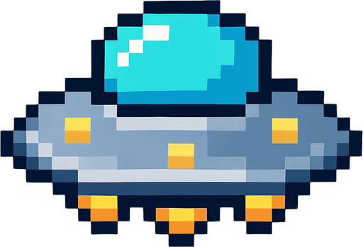 pixel ufo.
In-Game asset.  2d.  High contrast.  No shadows