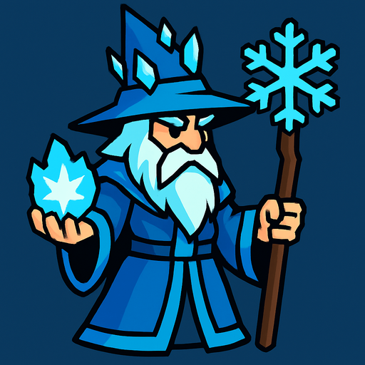 2d in game asset ice wizard.
In-Game asset.  2d.  High contrast.  No shadows