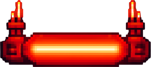 A horizontal glowing paddle for a 2D breakout-style arcade game.
Make it bright red with a futuristic laser cannon design.
The paddle should have two small laser emitters on each side pointing upward.
Style: minimal, pixel-art or arcade-style, flat background.
Top-down view, transparent background, centered.
Resolution: 512x128 px..
In-Game asset.  2d.  High contrast.  No shadows