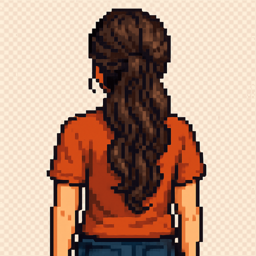 detailed brunette woman from behind pixel art 2d.
In-Game asset.  2d.  High contrast.  No shadows