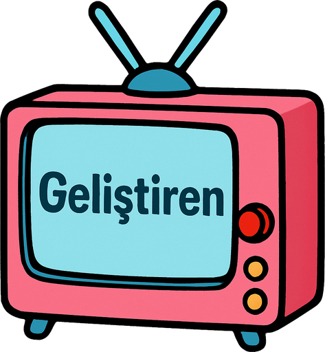 Draw the dreamy TV from Doraemon, and write "Geliştiren" on it..
In-Game asset.  2d.  High contrast.  No shadows