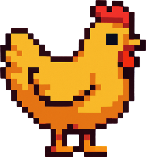 A Pixel art chicken.
In-Game asset.  2d.  High contrast.  No shadows