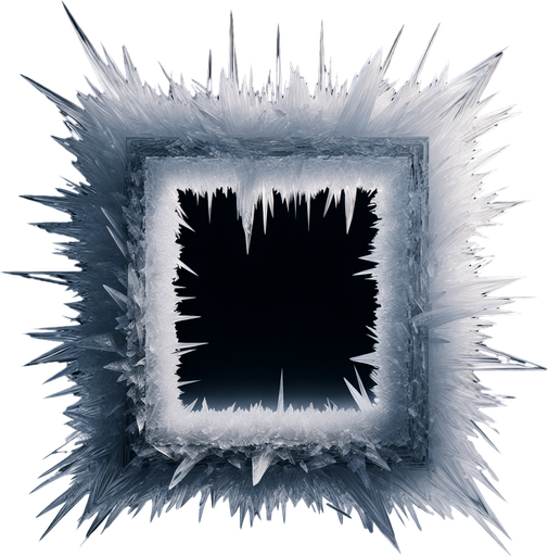 frame made of sharp ice, it fill the complete screen, in the center is black only