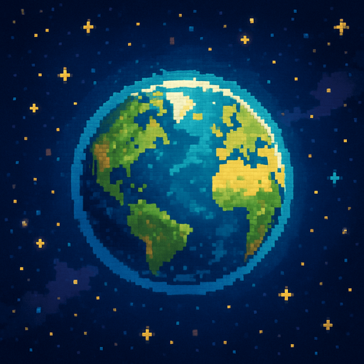 Planet Earth of the universe in Pixel Art style