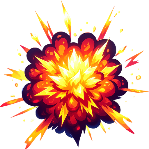 explosion.
Single Game Texture. In-Game asset. 2d. Blank background. High contrast. No shadows.