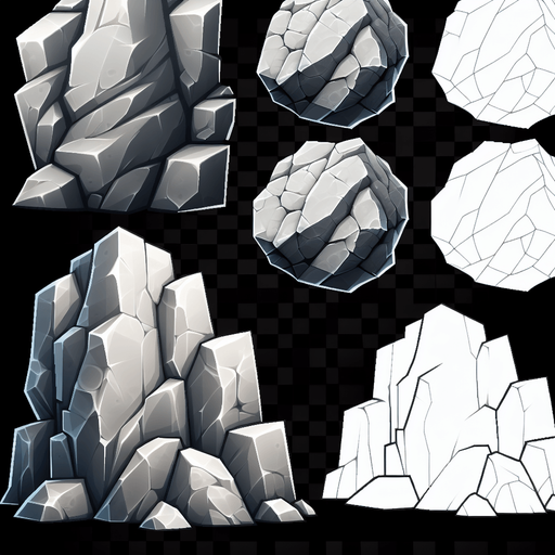 Rock.
Single Game Texture.  In-Game asset.  2d.  Blank background.  High contrast.  No shadows