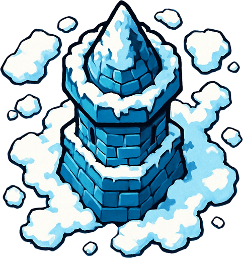 torre con hielo y nieve desde arriba.
In-Game asset.  2d.  High contrast.  No shadows