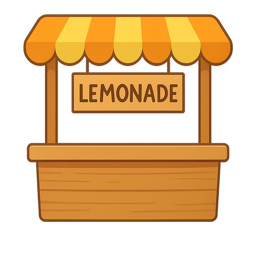 Lemonade stand. No background. Transparent background. Blank background. No shadows. 2d. In-Game asset. flat