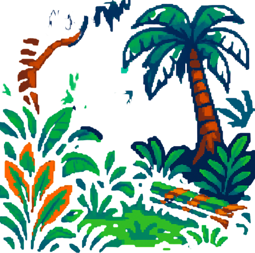 pixart jungle.
In-Game asset.  2d.  High contrast.  No shadows